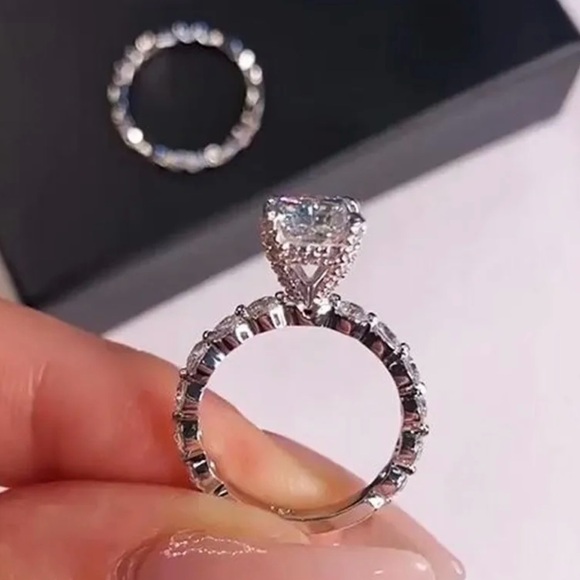 2 Ct Radiant Forever Moissanite Bridal Set in 925 Sterling Silver.  Size 7 - Picture 5 of 5